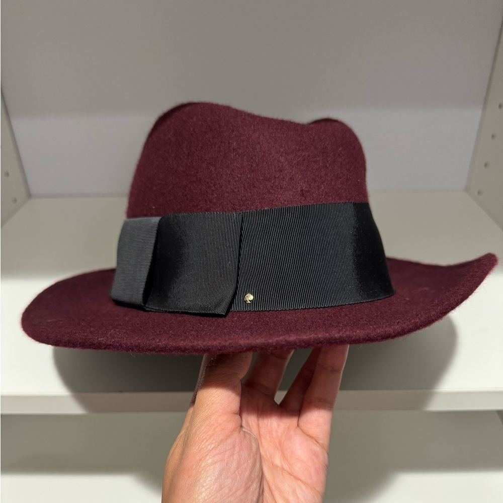 Kate Spade Burgundy Fedora with Grosgrain Bow